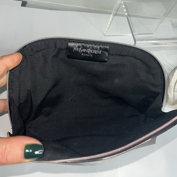 YSL Yves Saint Laurent Makeup Zip Around Pouch Clutch Rosegold Pewter Metallic - Picture 6 of 7